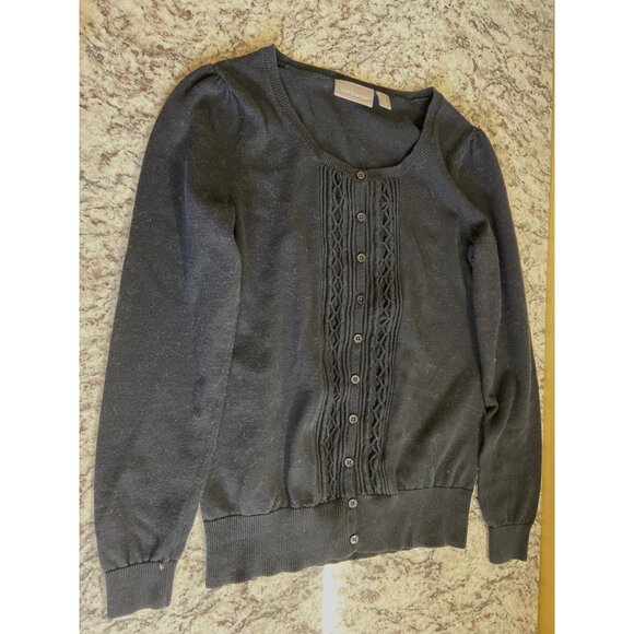 Croft Barrow Womens Cardigan Sweater Small Black Cotton Button-Front Y2K Career - Picture 6 of 11